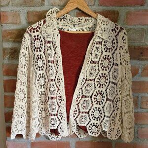 NWT: Crochet Cardigan, Ultra Pink Brand, Beige, Large